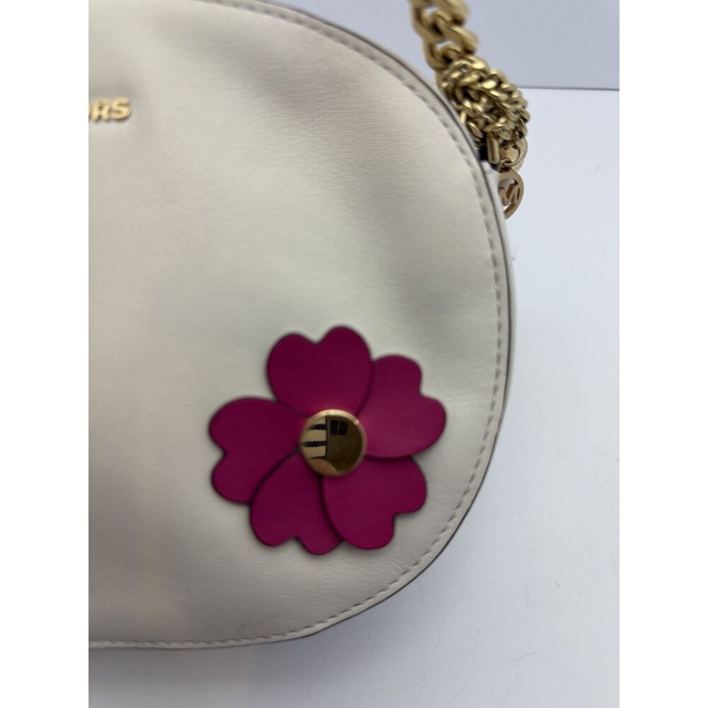 Michael Kors Floral Applique Crossbody Bag White Leather Chain Strap Tassel - Picture 4 of 12